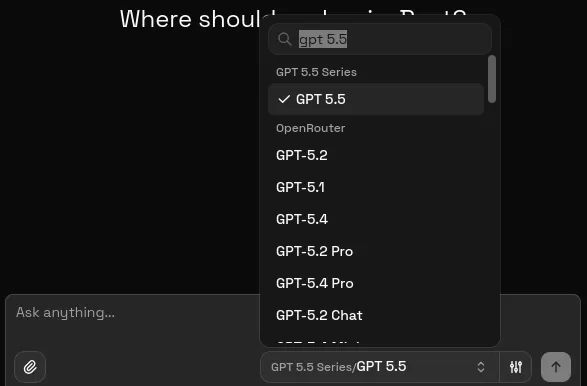 Model selector showing GPT 5.5